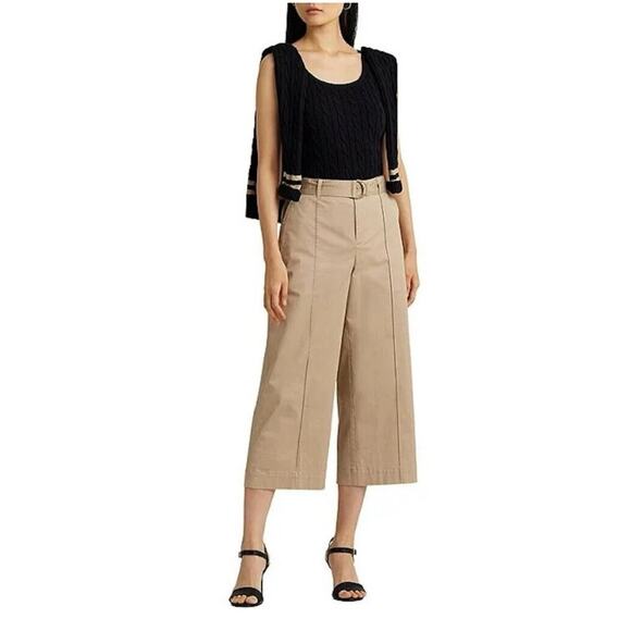 Ralph Lauren Beige Brienda Wide Leg Belted Capri Pants Size 10 - Picture 1 of 11